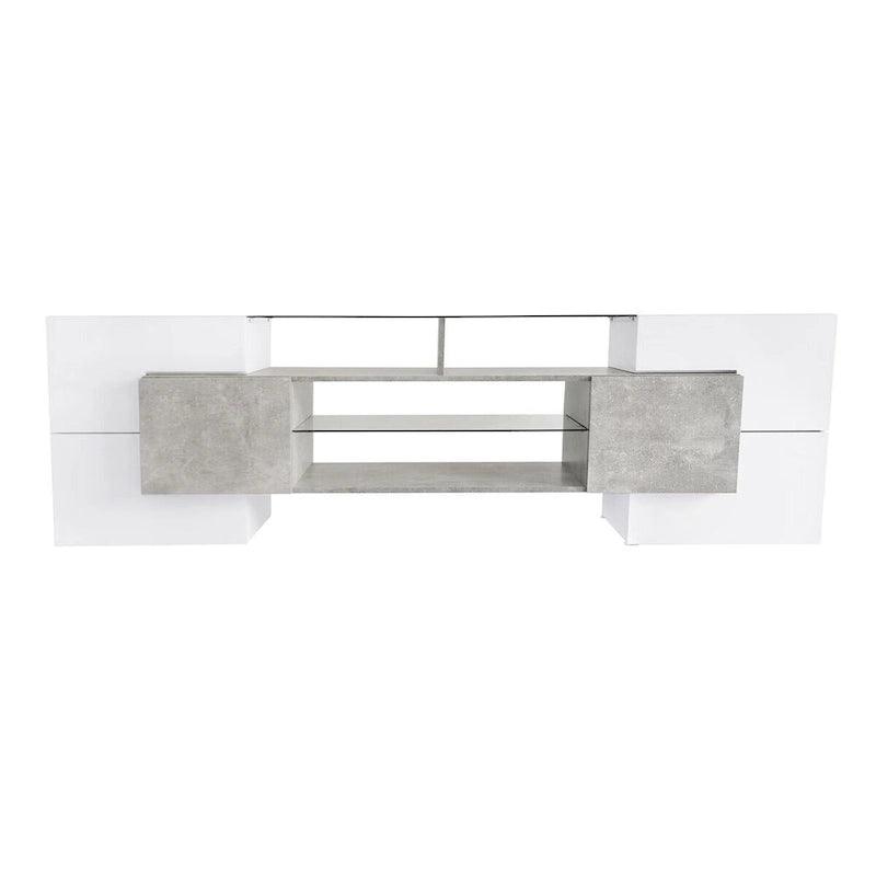 TV Stand with 2 Illuminated Glass Shelves, High Gloss Entertainment Center for TVs Up to 80 - n/a