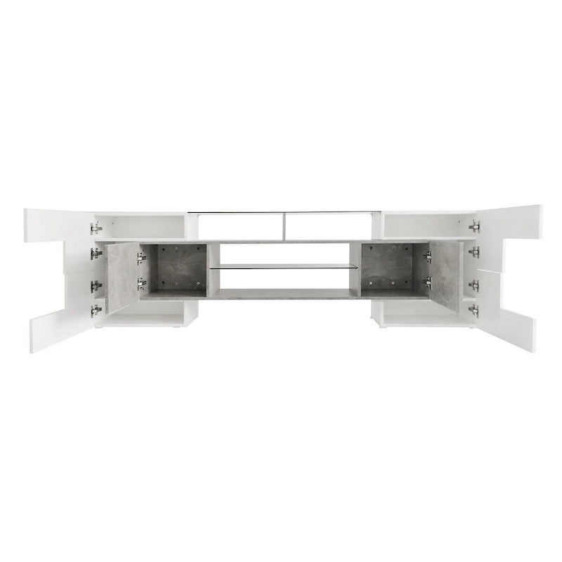 TV Stand with 2 Illuminated Glass Shelves, High Gloss Entertainment Center for TVs Up to 80 - n/a