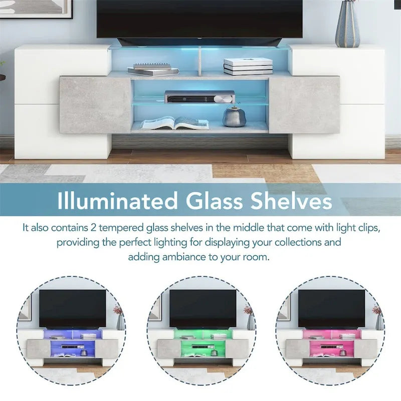 TV Stand with 2 Illuminated Glass Shelves, High Gloss Entertainment Center for TVs Up to 80 - n/a
