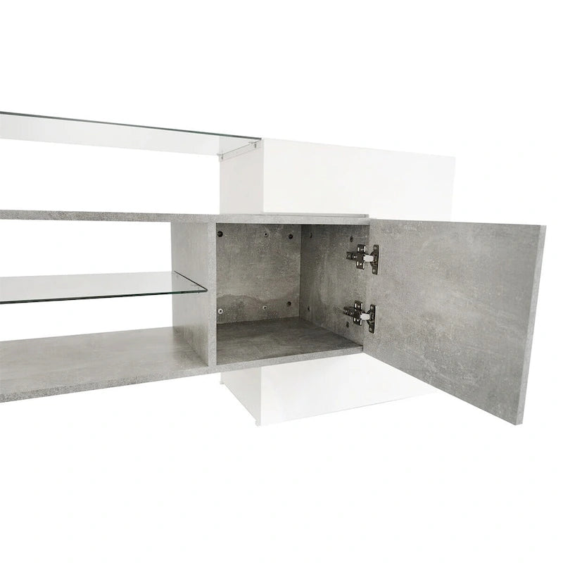 TV Stand with 2 Illuminated Glass Shelves, High Gloss Entertainment Center for TVs Up to 80 - n/a