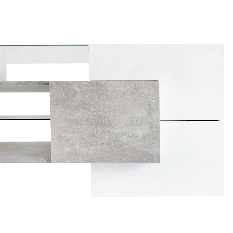 TV Stand with 2 Illuminated Glass Shelves, High Gloss Entertainment Center for TVs Up to 80 - n/a
