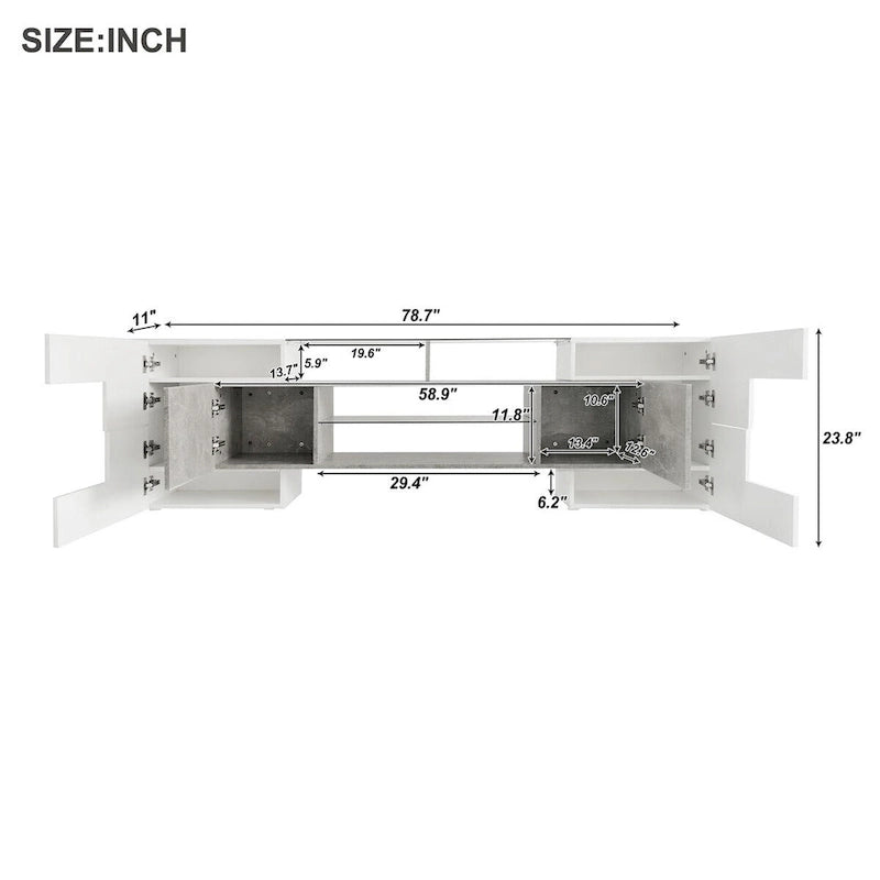 TV Stand with 2 Illuminated Glass Shelves, High Gloss Entertainment Center for TVs Up to 80 - n/a