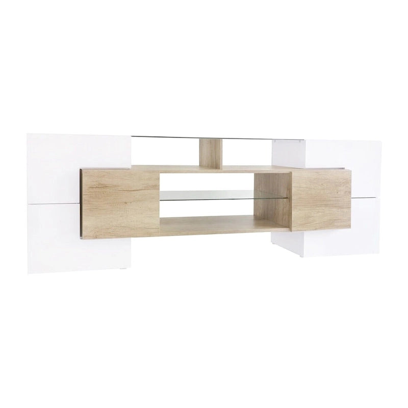 TV Stand with 2 Illuminated Glass Shelves, High Gloss Entertainment Center for TVs Up to 80 - n/a