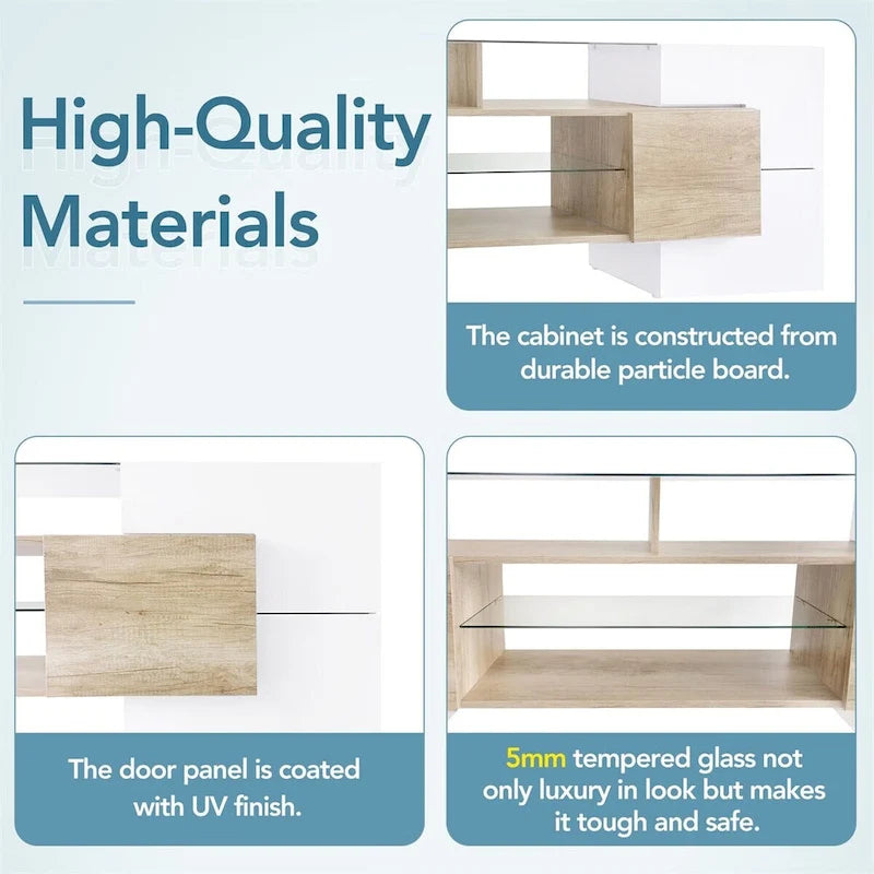 TV Stand with 2 Illuminated Glass Shelves, High Gloss Entertainment Center for TVs Up to 80 - n/a