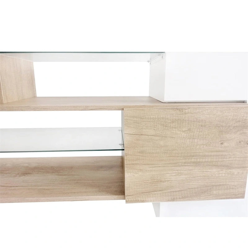 TV Stand with 2 Illuminated Glass Shelves, High Gloss Entertainment Center for TVs Up to 80 - n/a