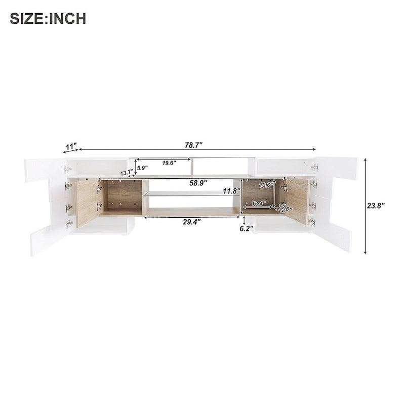 TV Stand with 2 Illuminated Glass Shelves, High Gloss Entertainment Center for TVs Up to 80 - n/a