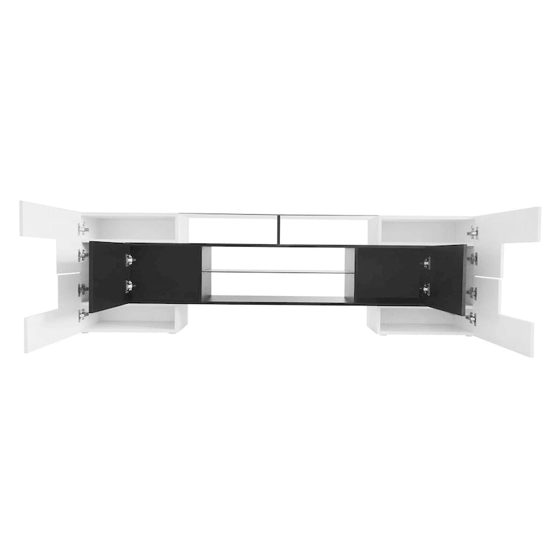 TV Stand with 2 Illuminated Glass Shelves, High Gloss Entertainment Center for TVs Up to 80 - n/a