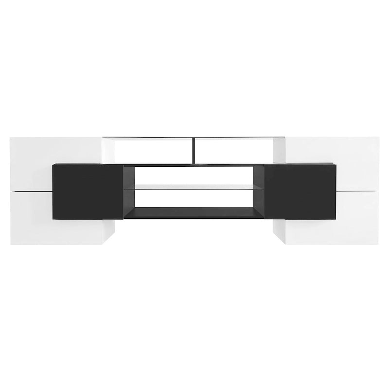 TV Stand with 2 Illuminated Glass Shelves, High Gloss Entertainment Center for TVs Up to 80 - n/a