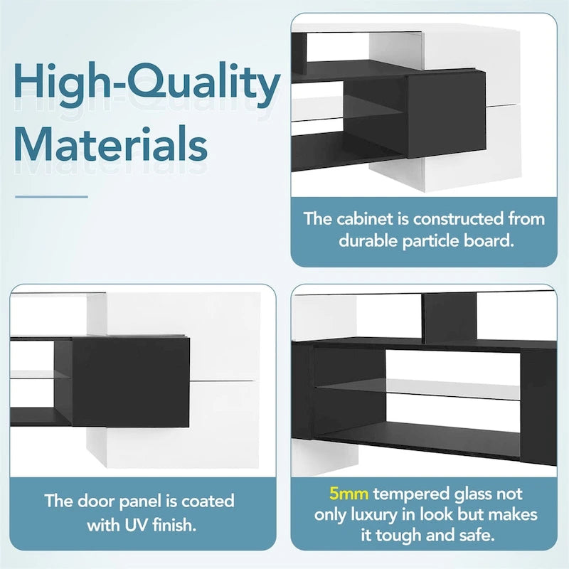 TV Stand with 2 Illuminated Glass Shelves, High Gloss Entertainment Center for TVs Up to 80 - n/a