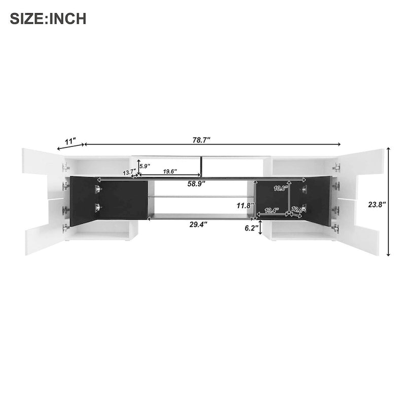 TV Stand with 2 Illuminated Glass Shelves, High Gloss Entertainment Center for TVs Up to 80 - n/a