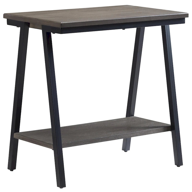 Narrow-sided table with shelves and metal frame