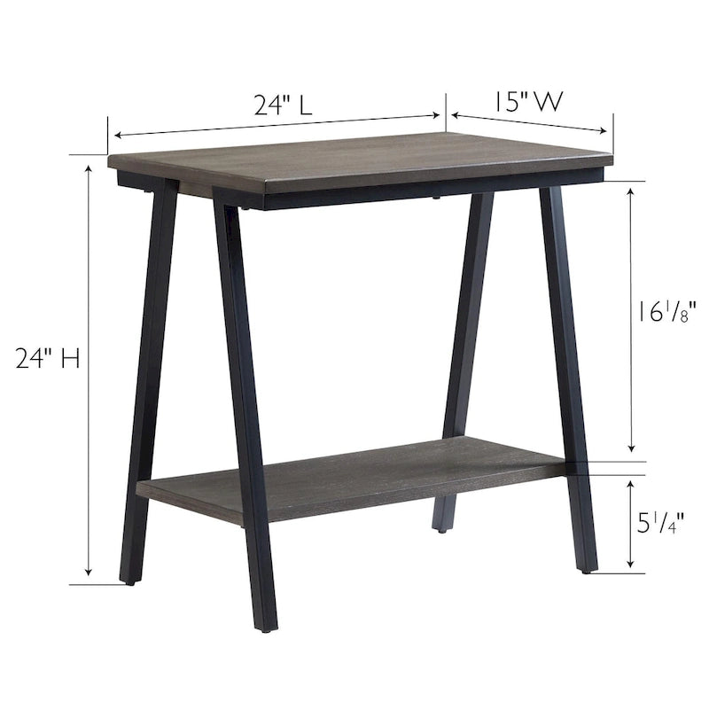 Narrow-sided table with shelves and metal frame