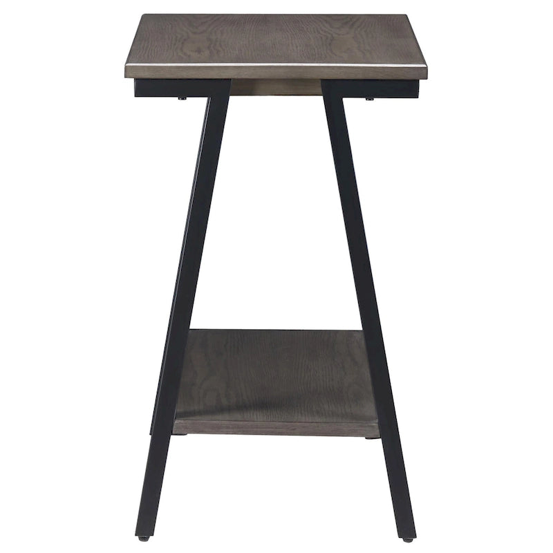 Narrow-sided table with shelves and metal frame