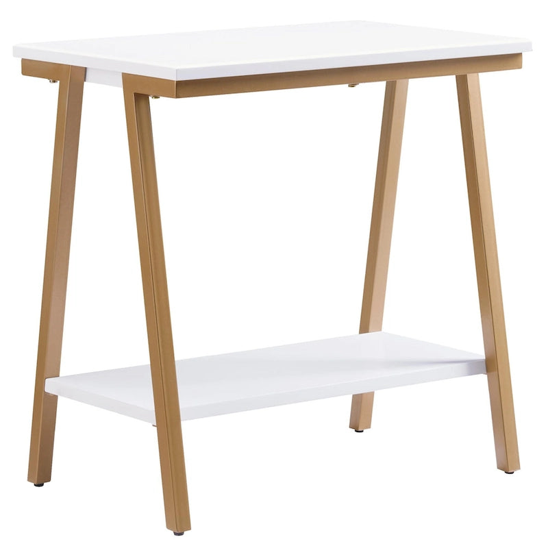 Narrow-sided table with shelves and metal frame