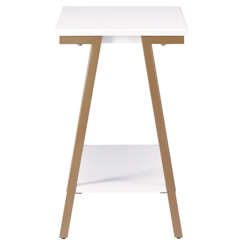 Narrow-sided table with shelves and metal frame