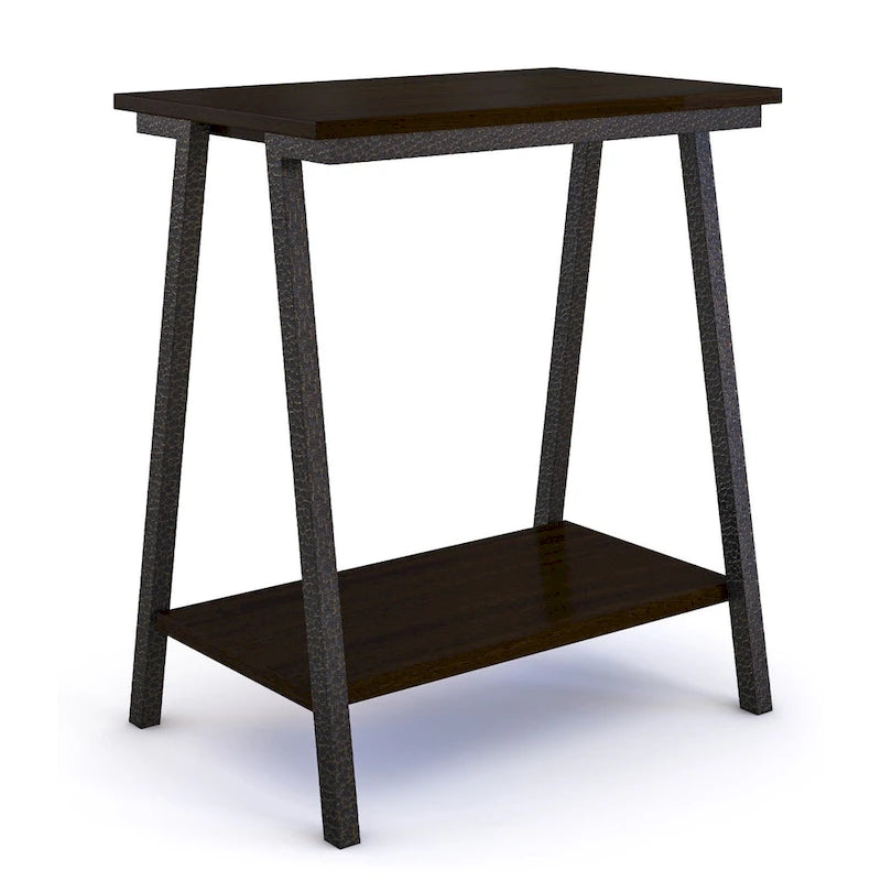 Narrow-sided table with shelves and metal frame