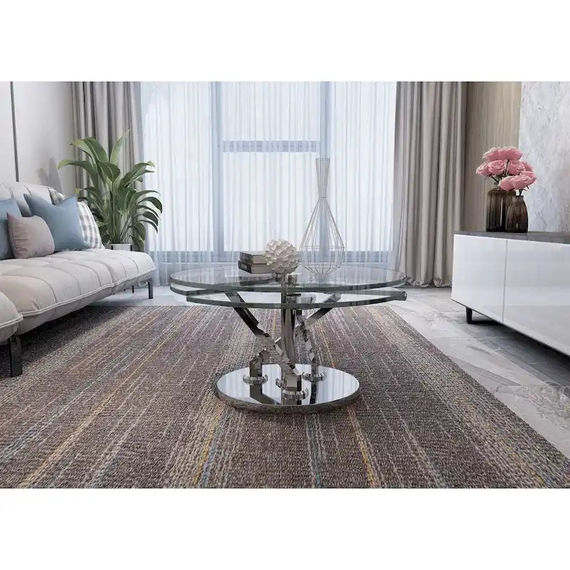 Cocktail table with a 32-inch round glass top - Cocktail Table