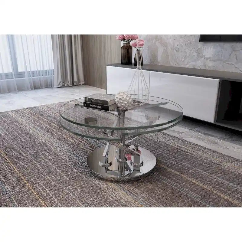 Cocktail table with a 32-inch round glass top - Cocktail Table
