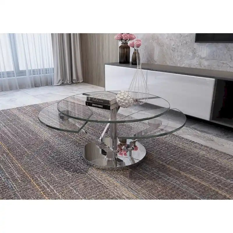 Cocktail table with a 32-inch round glass top - Cocktail Table