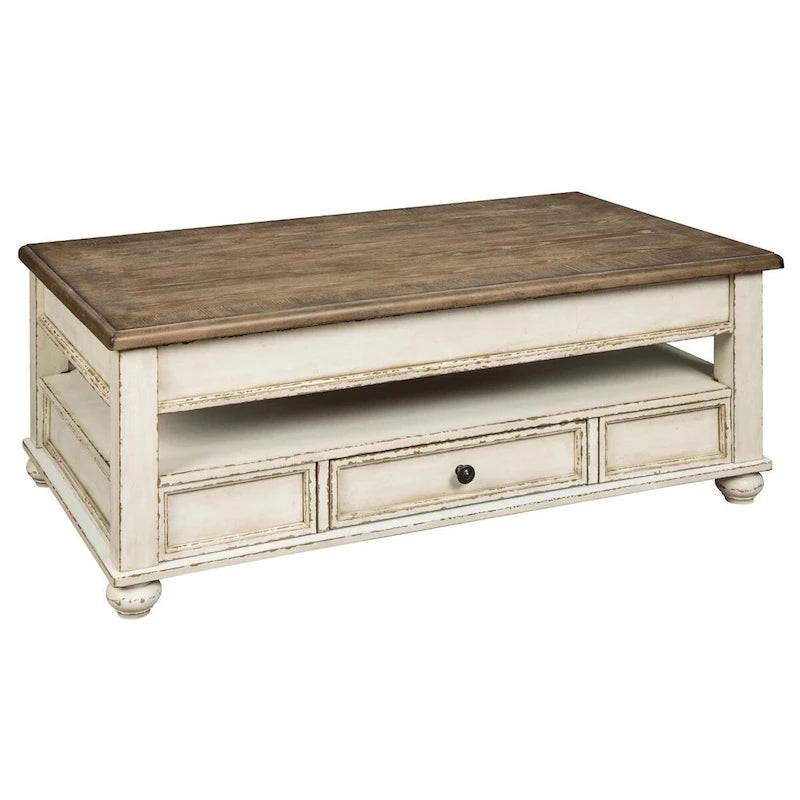 White/brown traditional lift-up cocktail table