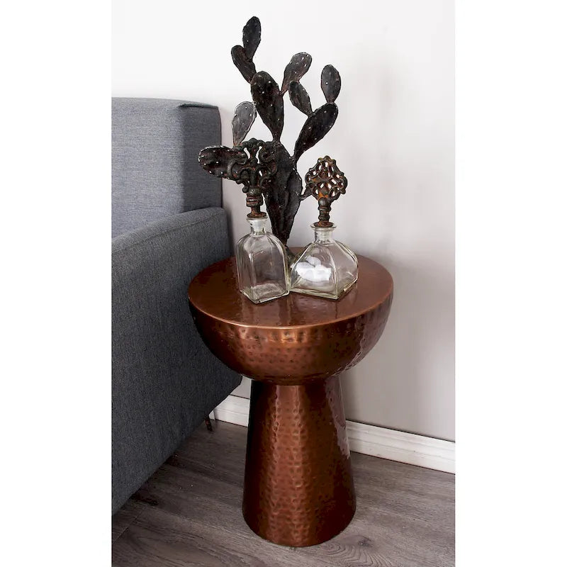 Hand-hammered metal side table - bronze or copper