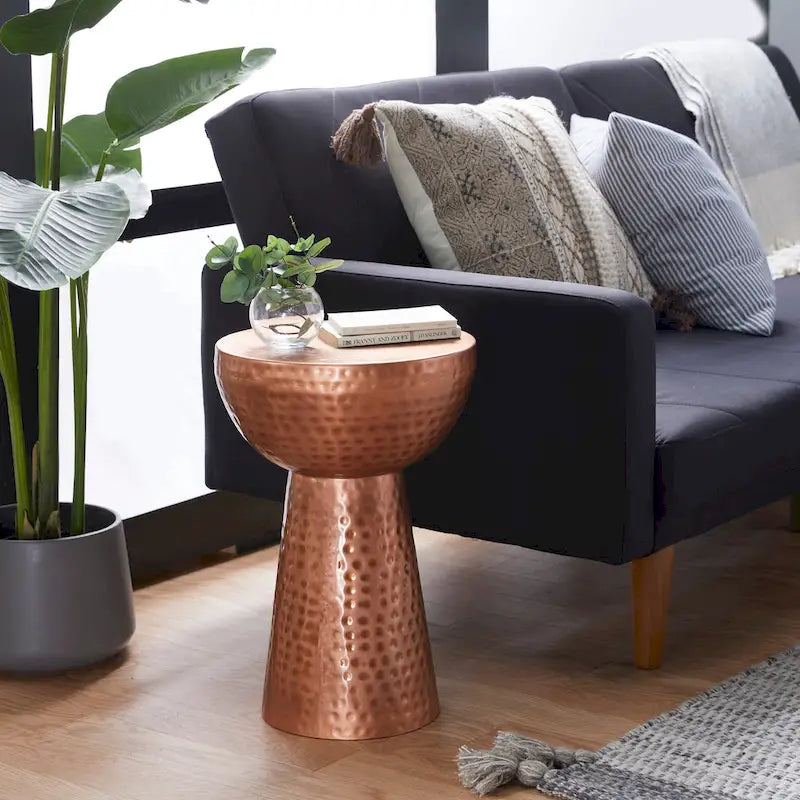 Hand-hammered metal side table - bronze or copper