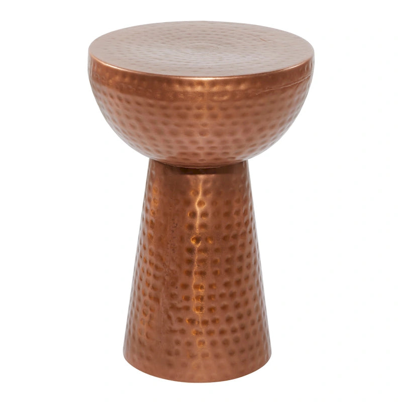 Hand-hammered metal side table - bronze or copper