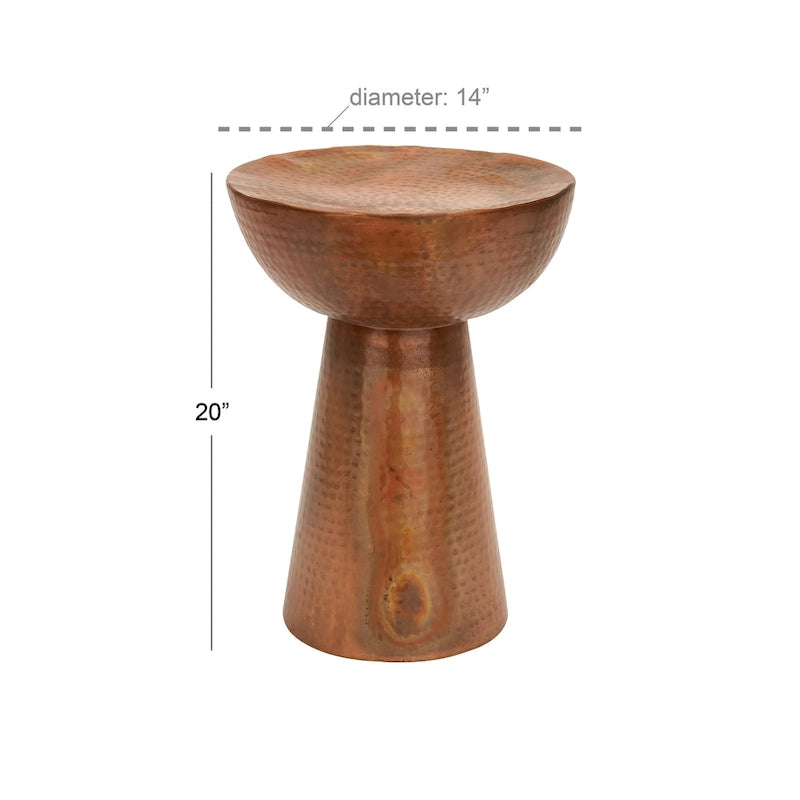 Hand-hammered metal side table - bronze or copper