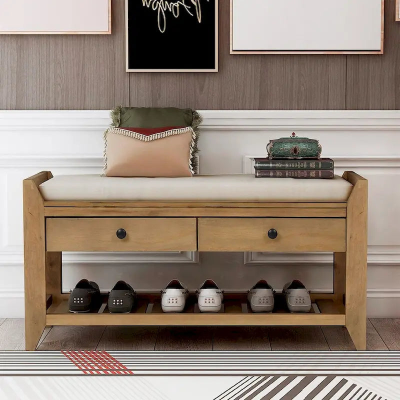 39 Modern Versatile Entry Upholstered Storage Bench with Shoe Rack and Drawers