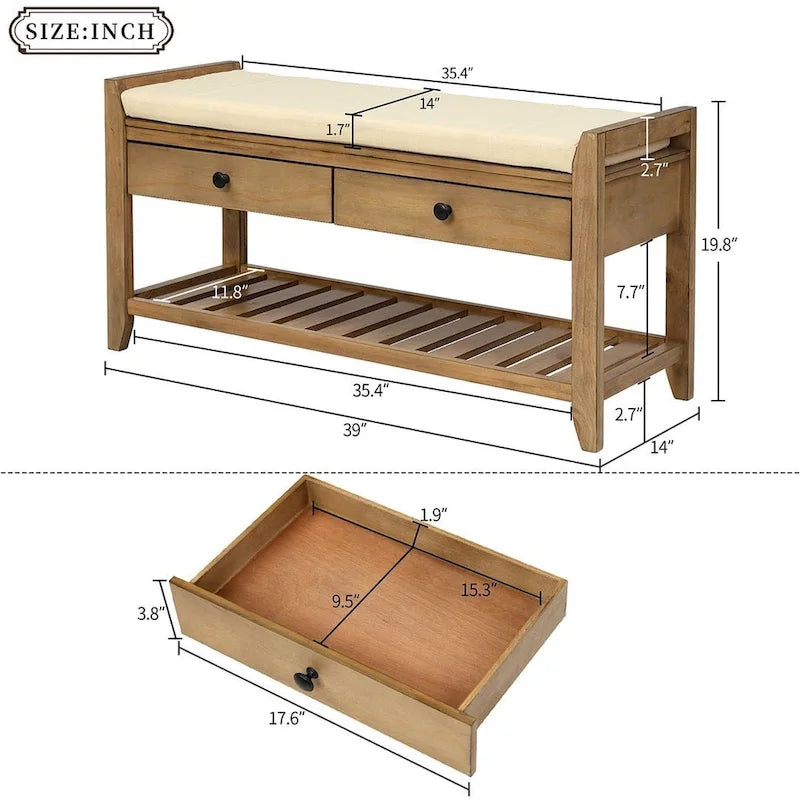 39 Modern Versatile Entry Upholstered Storage Bench with Shoe Rack and Drawers