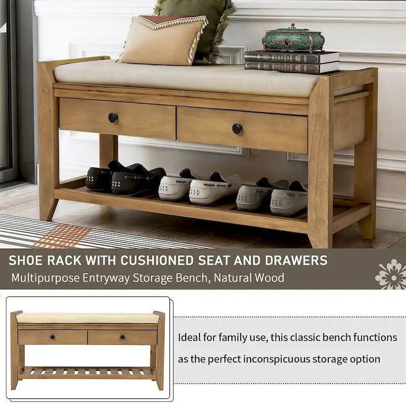 39 Modern Versatile Entry Upholstered Storage Bench with Shoe Rack and Drawers