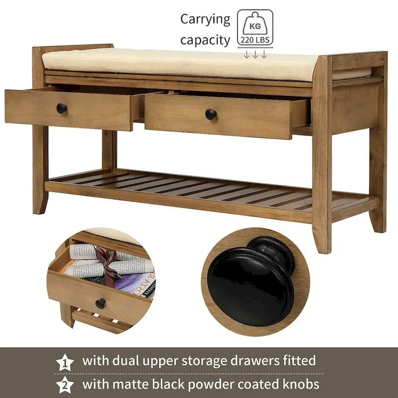 39 Modern Versatile Entry Upholstered Storage Bench with Shoe Rack and Drawers
