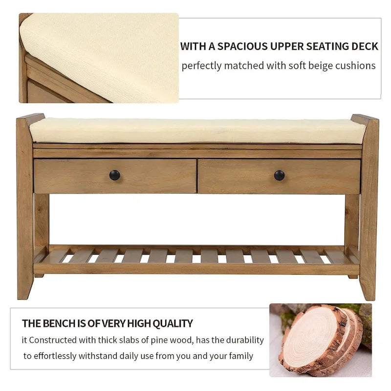 39 Modern Versatile Entry Upholstered Storage Bench with Shoe Rack and Drawers
