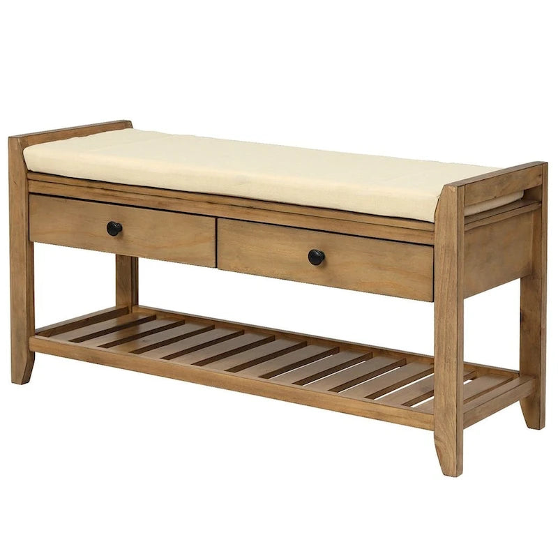39 Modern Versatile Entry Upholstered Storage Bench with Shoe Rack and Drawers