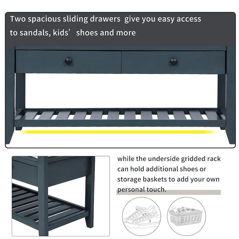 39 Modern Versatile Entry Upholstered Storage Bench with Shoe Rack and Drawers
