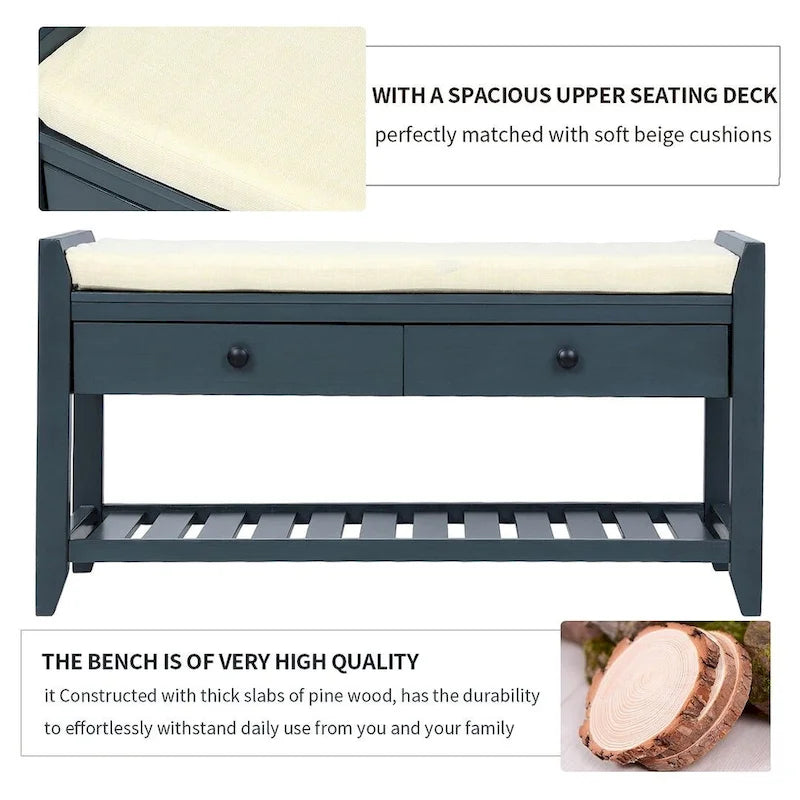 39 Modern Versatile Entry Upholstered Storage Bench with Shoe Rack and Drawers