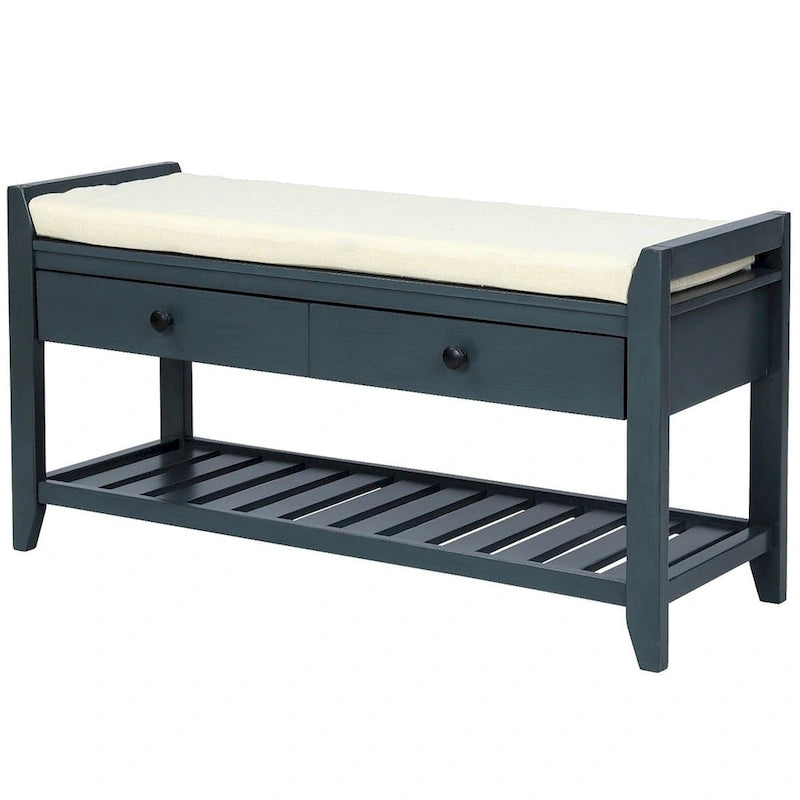 39 Modern Versatile Entry Upholstered Storage Bench with Shoe Rack and Drawers