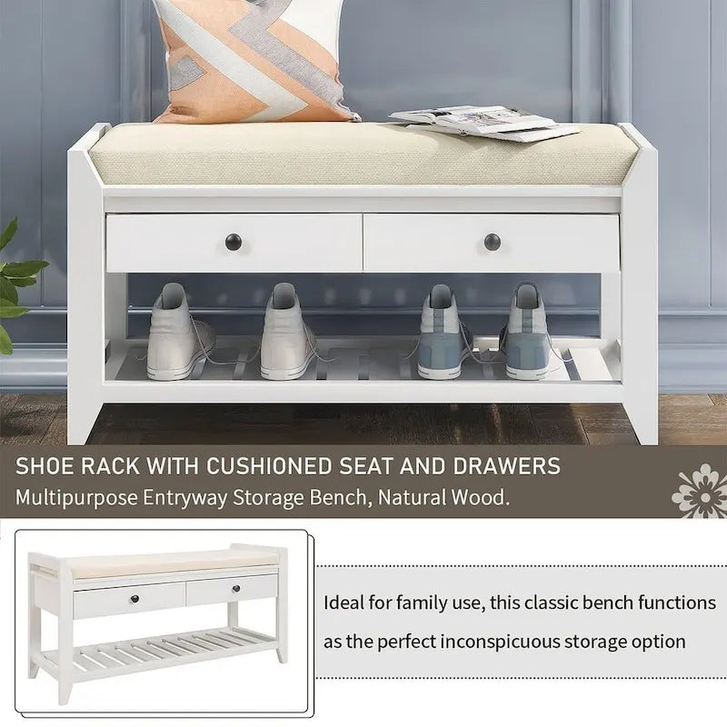 39 Modern Versatile Entry Upholstered Storage Bench with Shoe Rack and Drawers