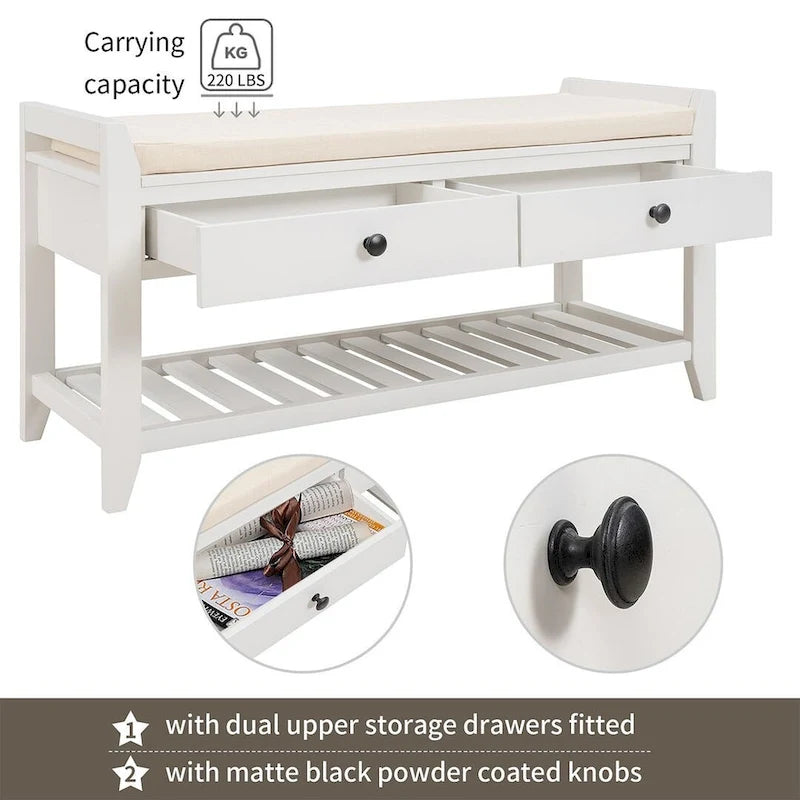 39 Modern Versatile Entry Upholstered Storage Bench with Shoe Rack and Drawers