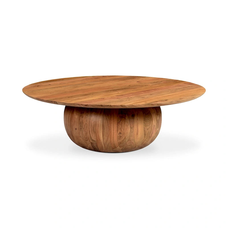 Modern solid acacia wood round base coffee table