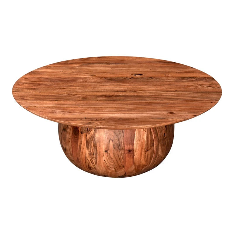 Modern solid acacia wood round base coffee table