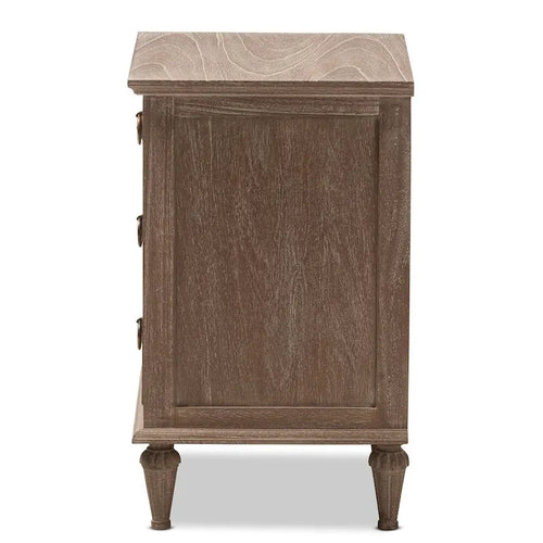 3-Drawer Nightstand with Bronze Hardware & Tapered Legs