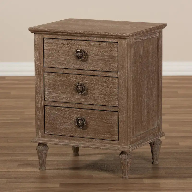Rustic Wood 3-Drawer Nightstand by