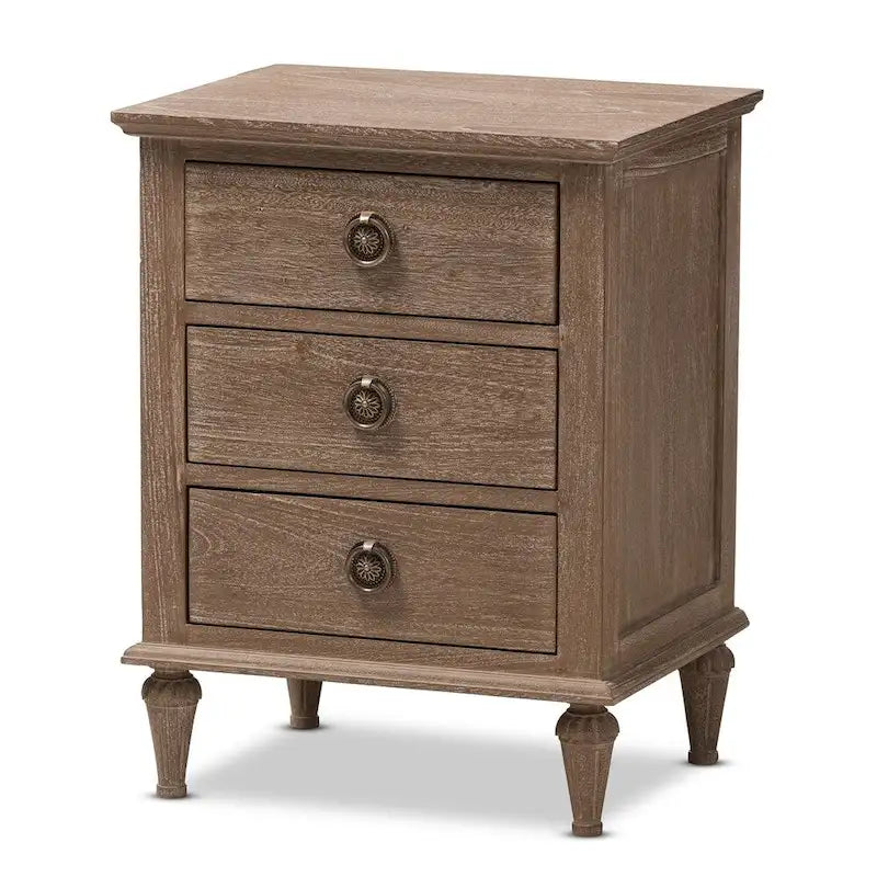 Rustic Wood 3-Drawer Nightstand by