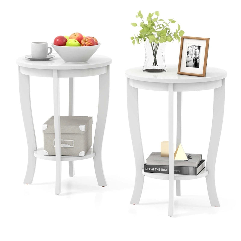 2 PCS 2-Tier End Table 18 Round Compact Sofa Side Nightstand - See Details
