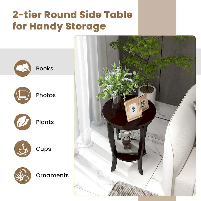 2 PCS 2-Tier End Table 18 Round Compact Sofa Side Nightstand - See Details