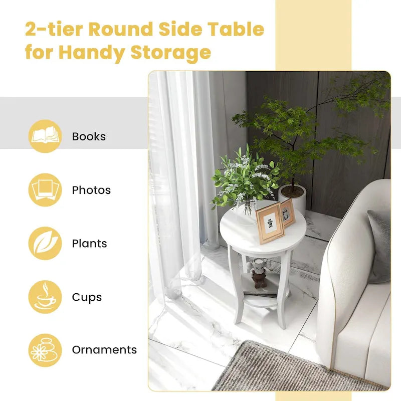 2 PCS 2-Tier End Table 18 Round Compact Sofa Side Nightstand - See Details