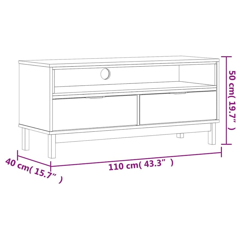 TV stand, 43.3 x 15.7 x 19.7 cm, solid pine wood.