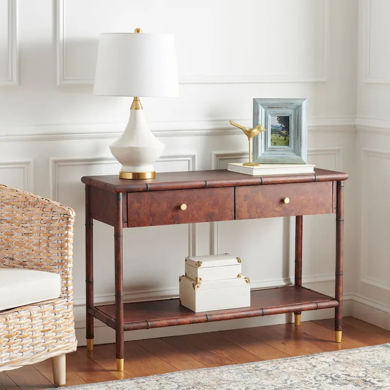 SAFAVIEH Franc Dark Brown/ Gold 2-Drawer 1-Shelf Console Table - 42 W x 15.8 L x 29 H - 42Wx16Dx29H