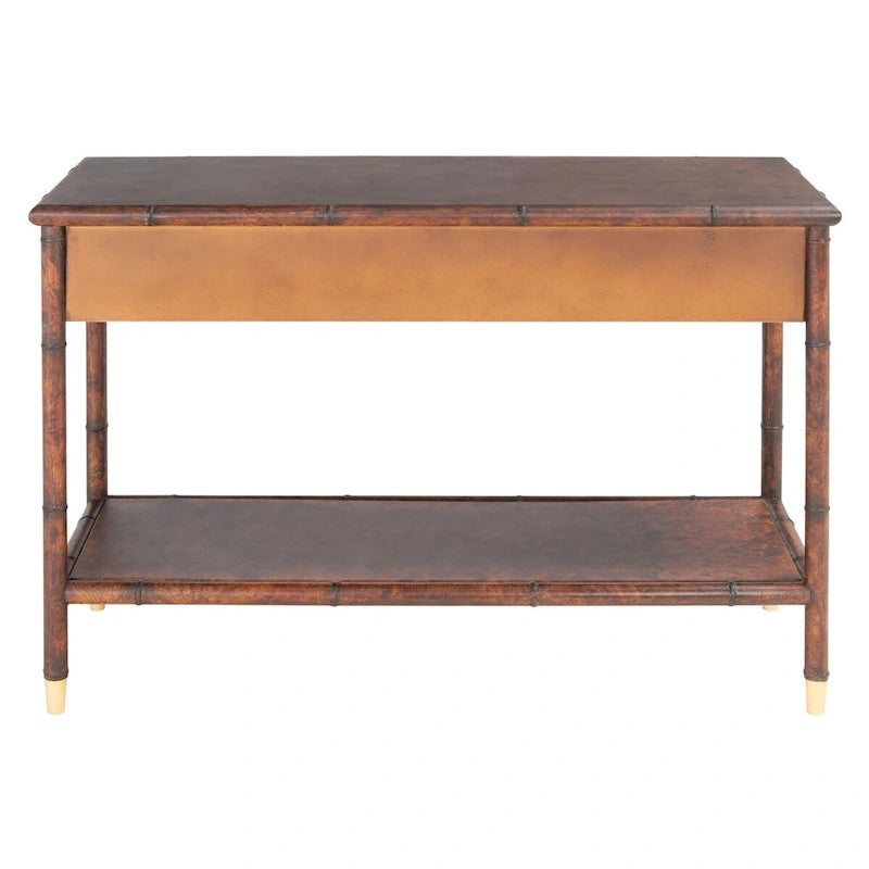 Dark brown/gold double-drawer single-layer console table - 42 inches wide x 15.8 inches long x 29 inches high - 42W x 16D x 29H